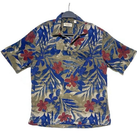 Caribbean Silk Blend Button Up Shirt Men's Size Medium Short Sleeve - Picture 1 of 7